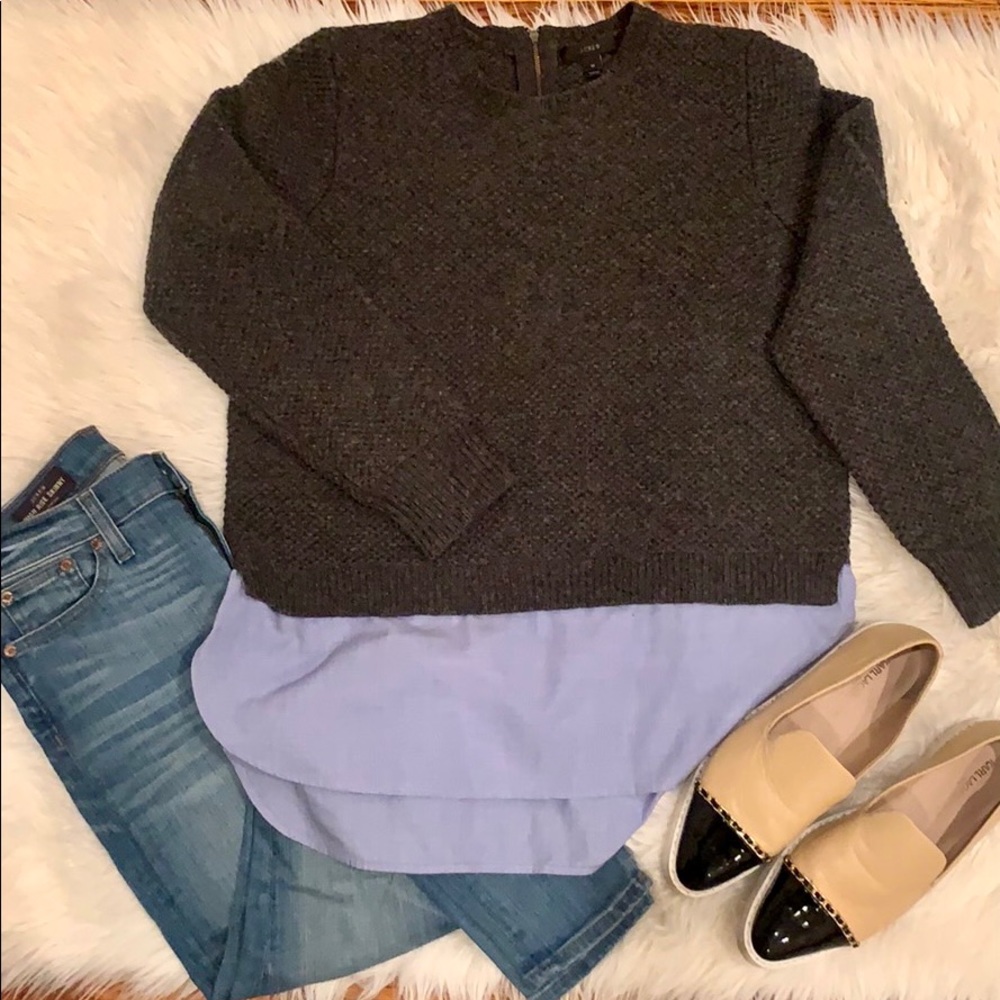 Jcrew Layered Wool Blue/Grey Sweater sz Med
